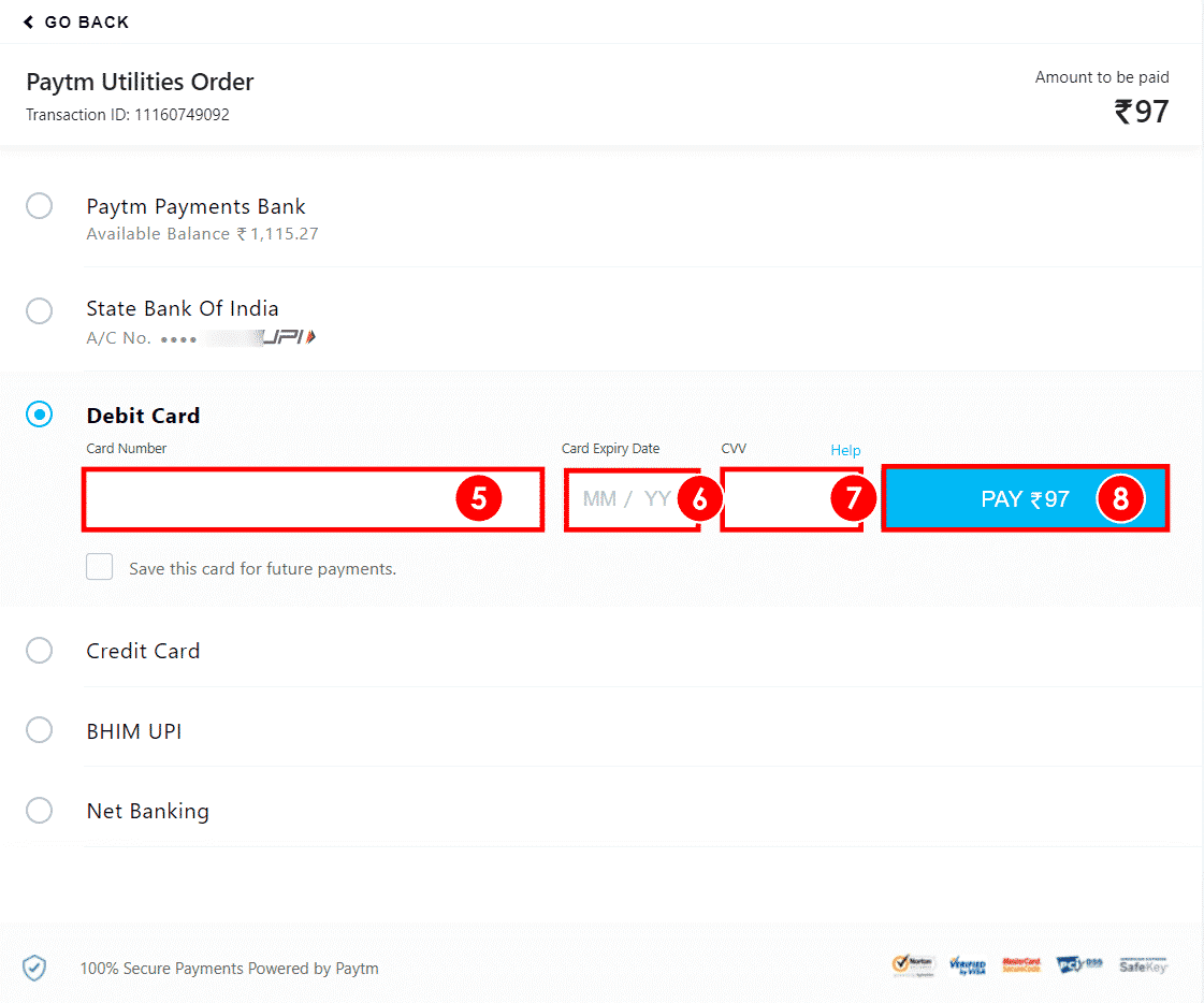 pay electric bill throw debit card