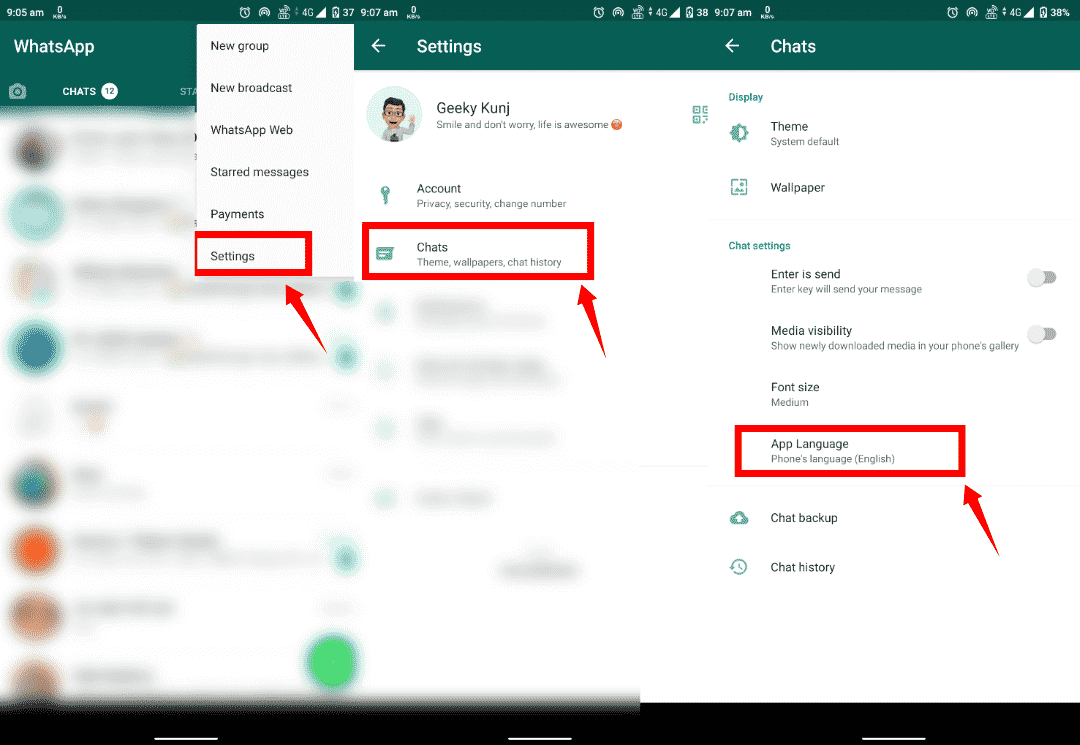 How to change language in whatsapp