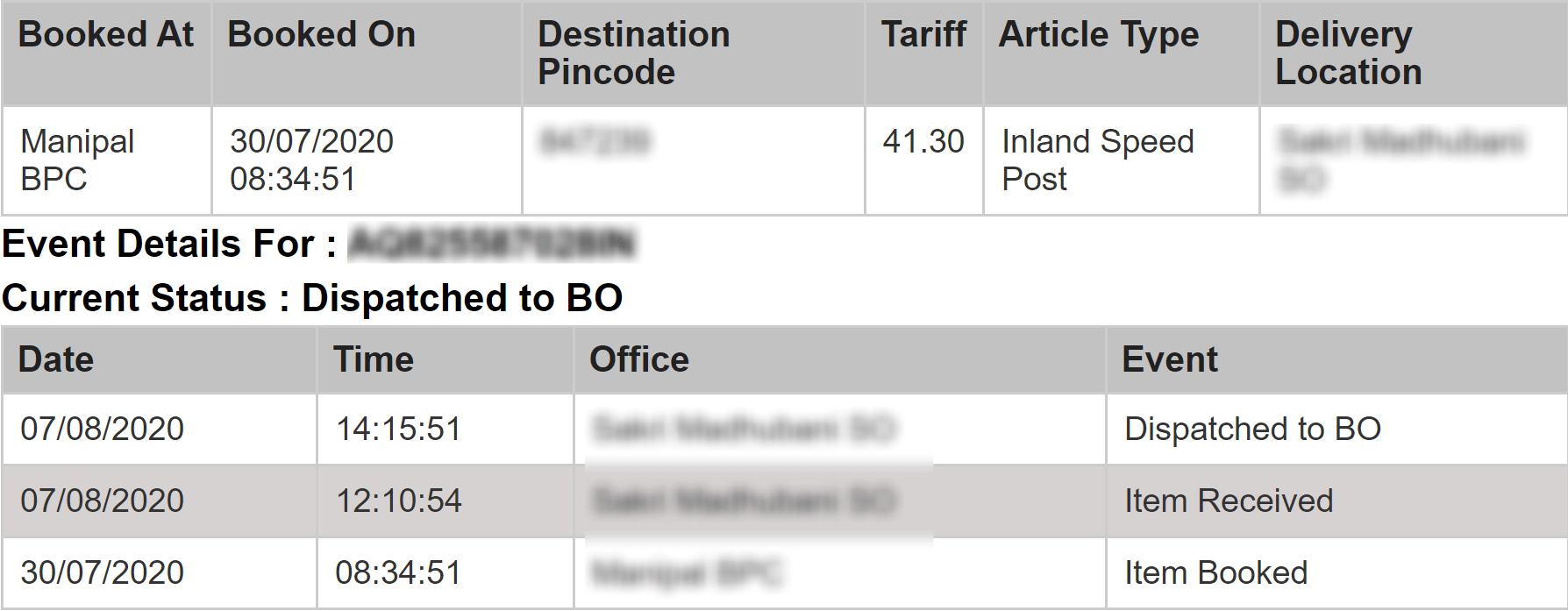 speedpost tracking status