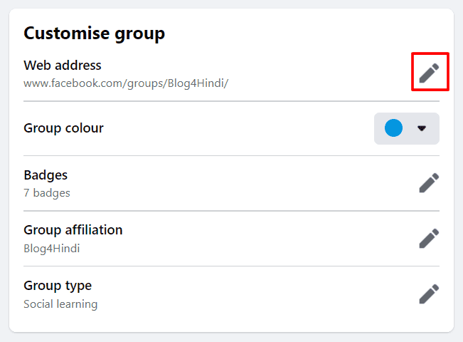 customize group web address